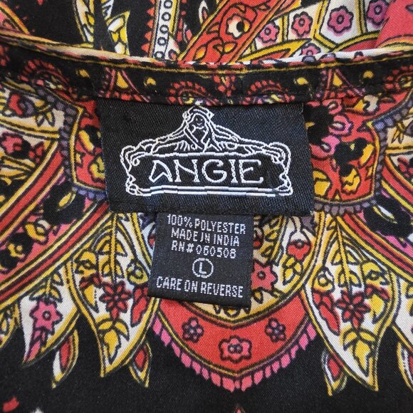 ANGIE Womens L Babydoll Tunic Top Paisley Studs Boho Peasant Flowy V Neck Artsy - Picture 7 of 8